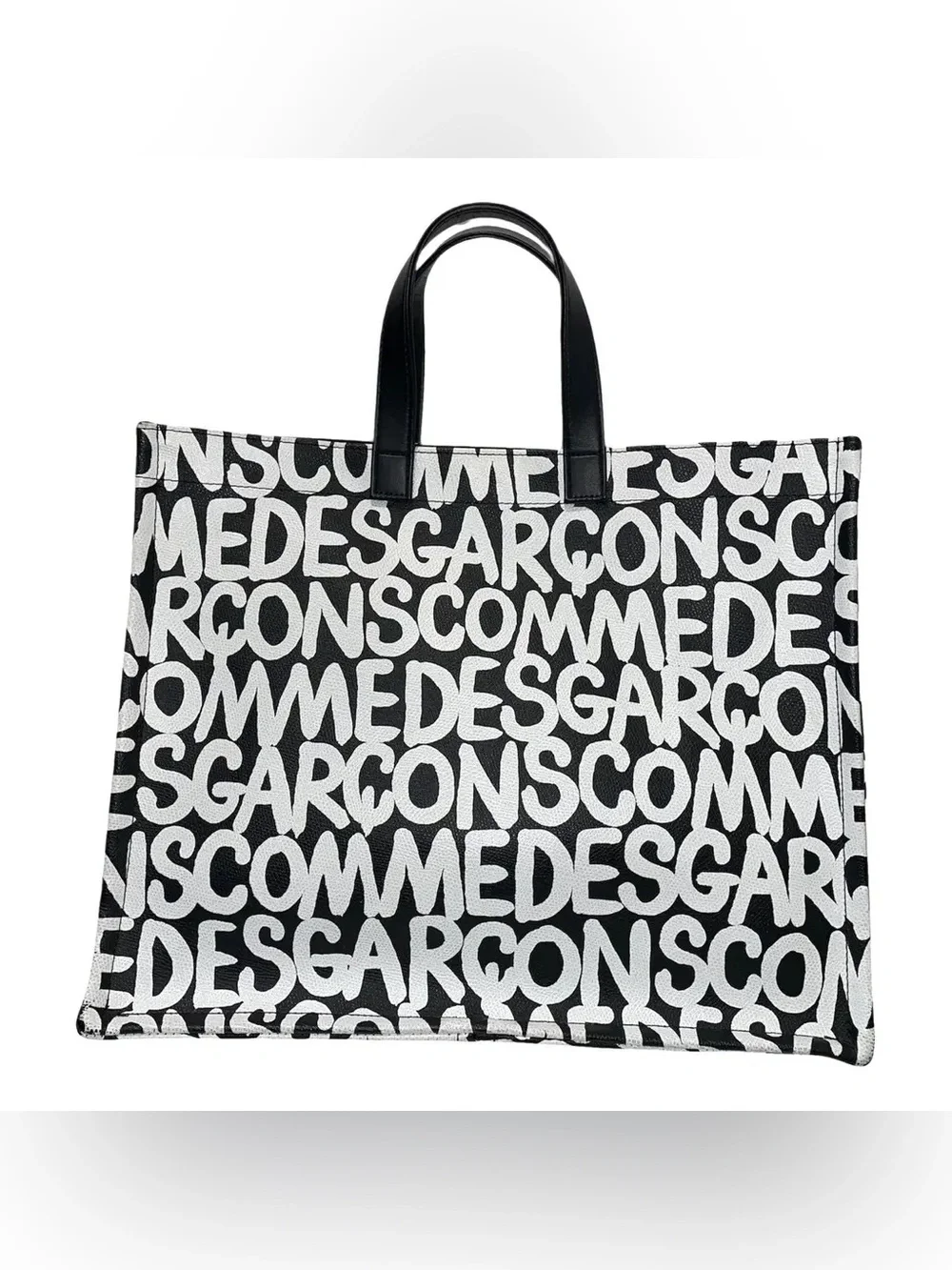Comme des Garcons Black and White Allover Print Logo Tote